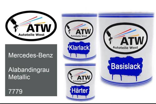 Mercedes-Benz, Alabandingrau Metallic, 7779: 1L Lackdose + 1L Klarlack + 500ml Härter - Set, von ATW Autoteile West.